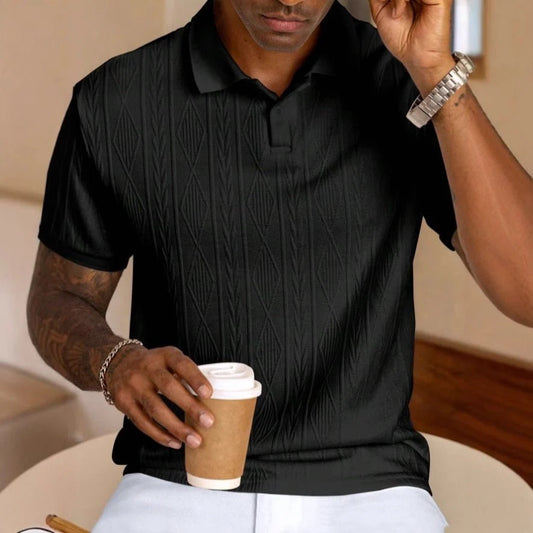 Mens Textured Polo Shirt Short-sleeve T-shirt Top