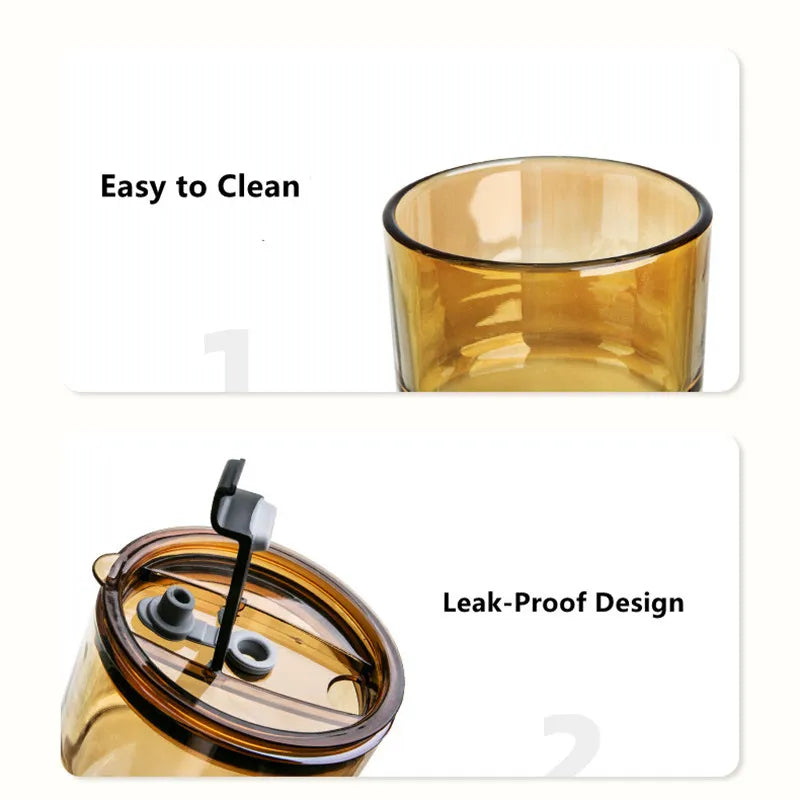 450ml Glass Coffee Mug with Lid & Straw