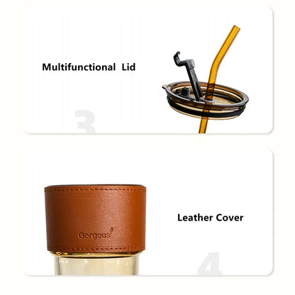 450ml Glass Coffee Mug with Lid & Straw